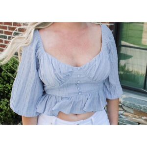 Lush Women's Blue 3/4 Sleeve Crop Top, Sz M NWT